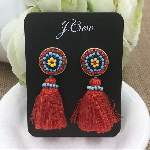 J. Crew Jewelry - JCrew Red Multicolor Tassel Earrings